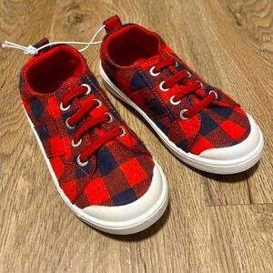 Blowfish Red and Blue Plaid Sneakers with Elastic Slip-On Design